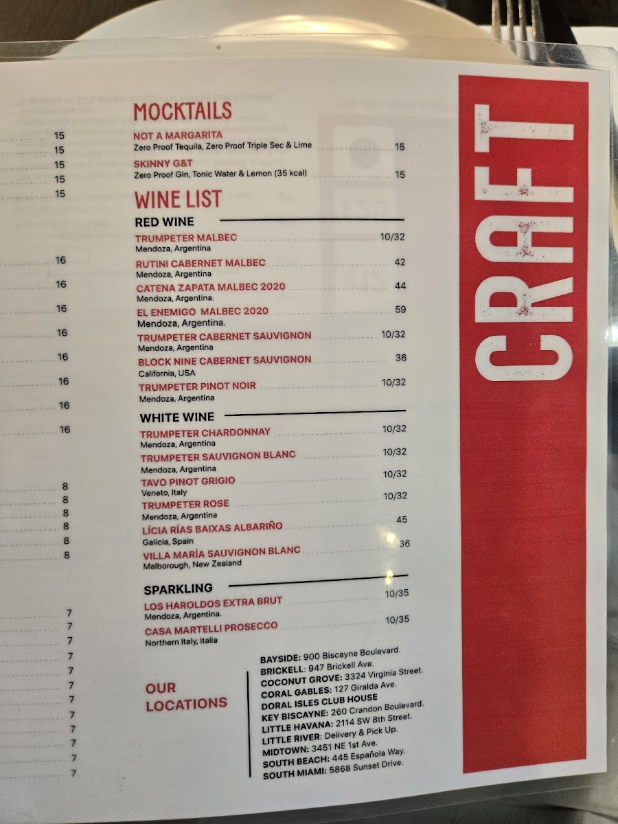 CRAFT Coconut Grove Menu - Image 6